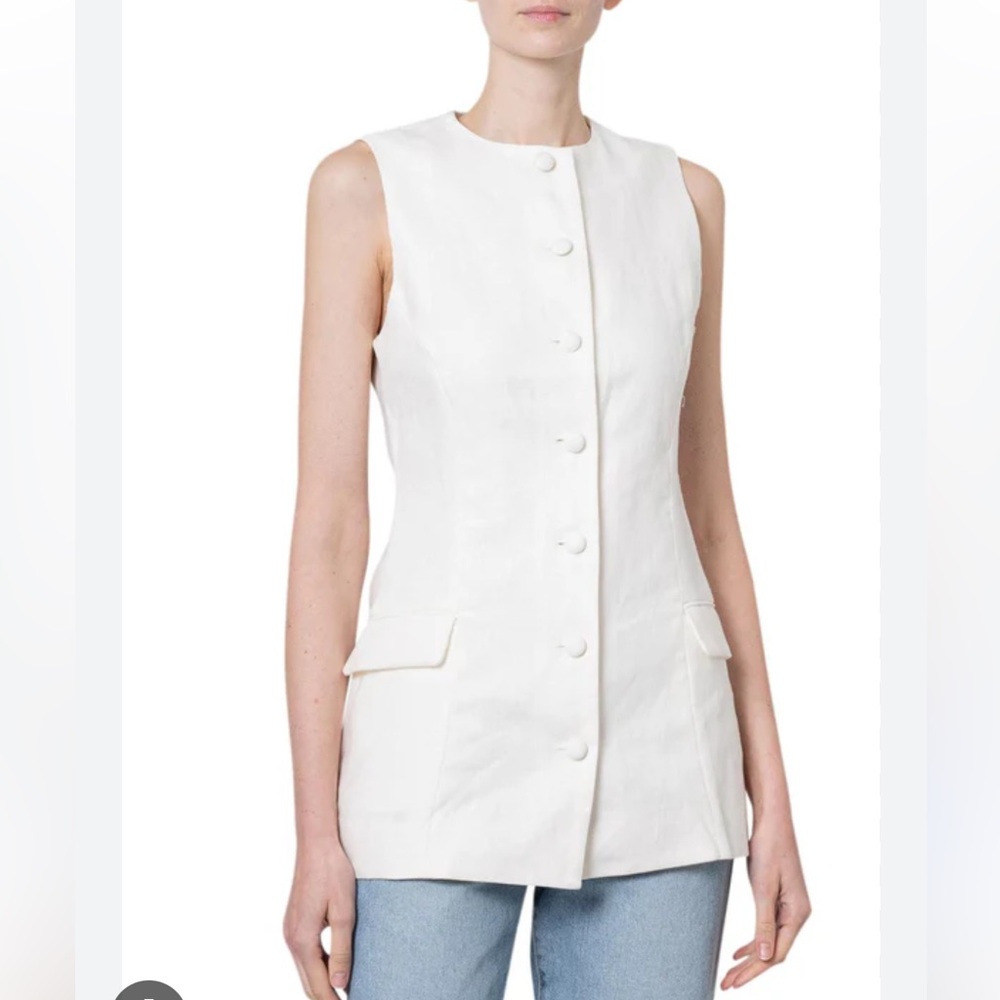 Faithfull The Brand Women's Jane Longline Vest Waistcoat 100% cream Linen US 12